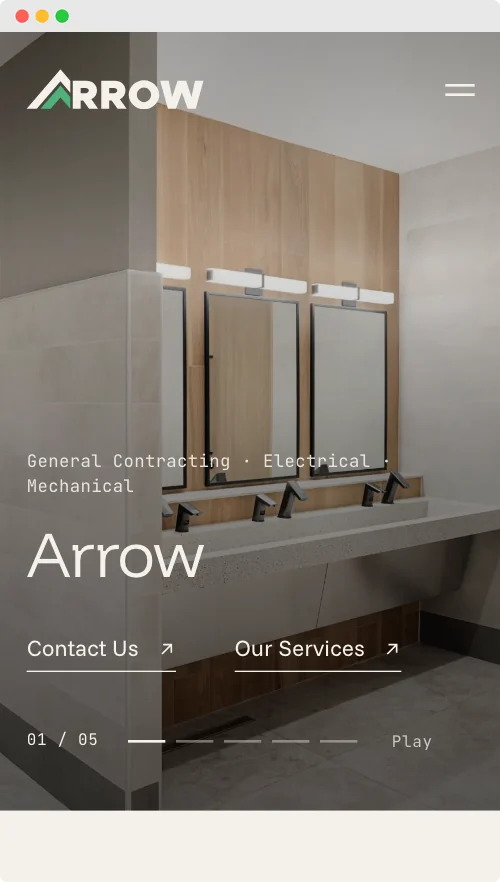 Mobile screenshot of the Arrow homepage – Ottawa contractor website by Series Five