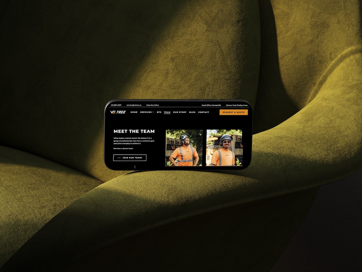 Mobile landscape view of website for VS Tree Services – Kemptville-based tree care company by Series Five