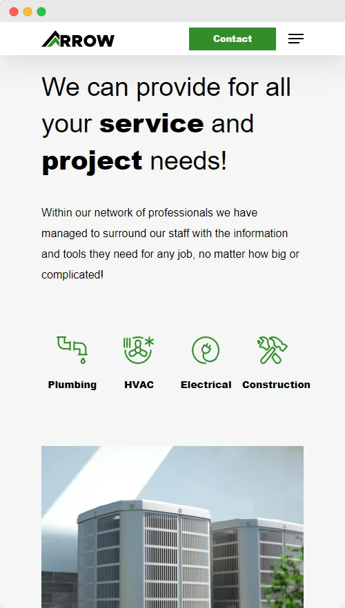 Mobile screenshot of Arrow Property Services homepage – Ottawa contractor website by Series Five